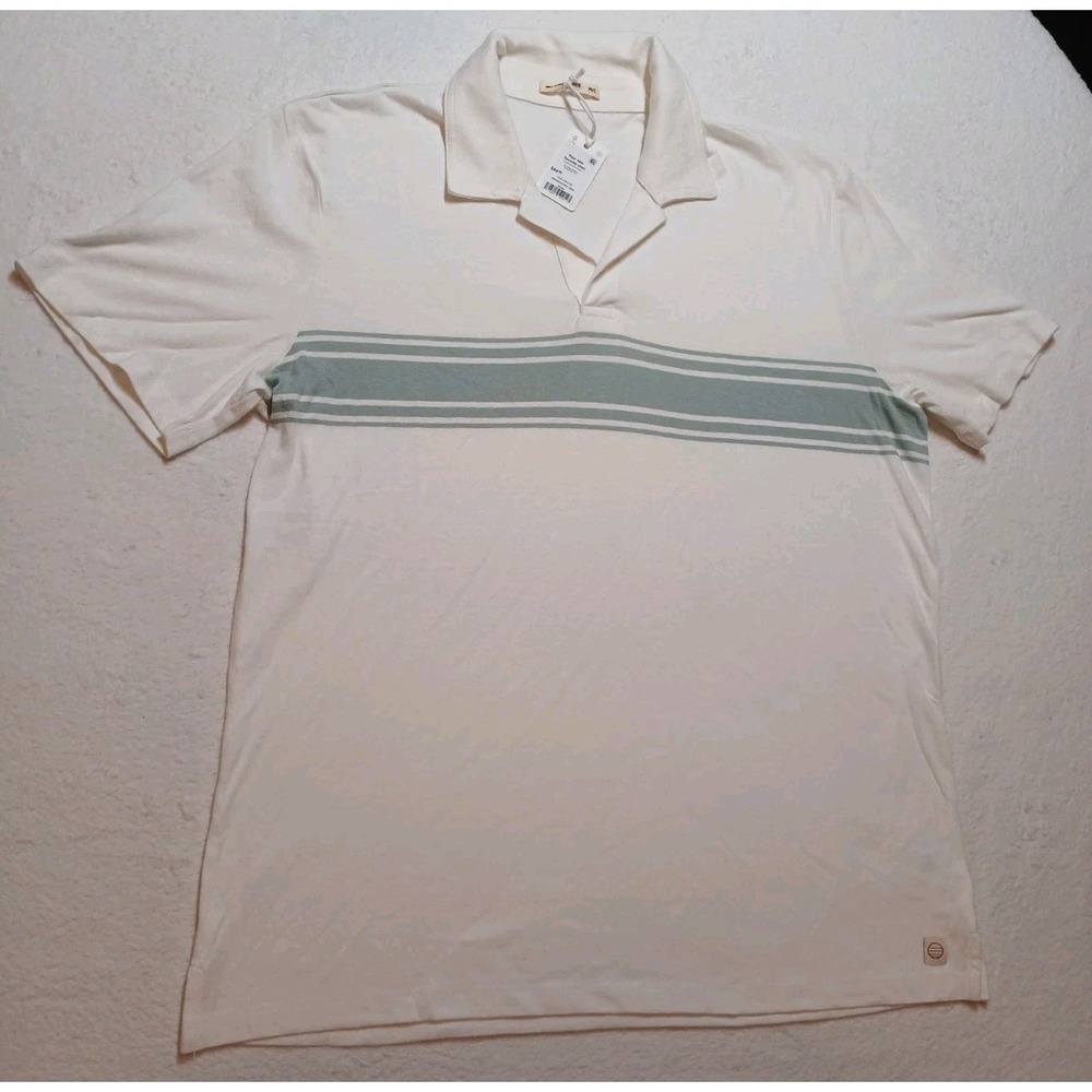 Marine Layer White/Grey Mid Stripe Hemp Cotton Polo Short Sleeve Mens M/L $84